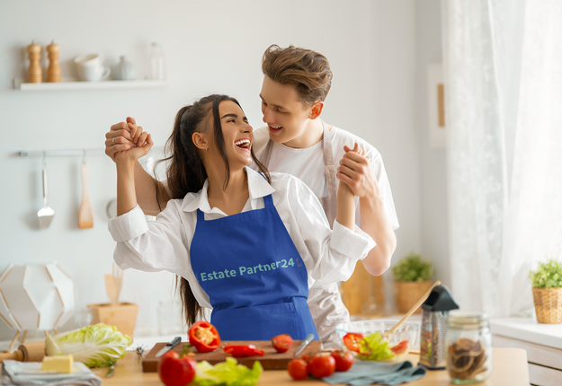 Organic cotton apron with Real Estate Partner24 Logo