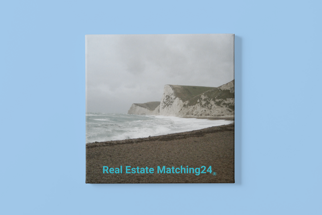 Waves and Sand Poster with hangers with realestatematching24 without key Logo