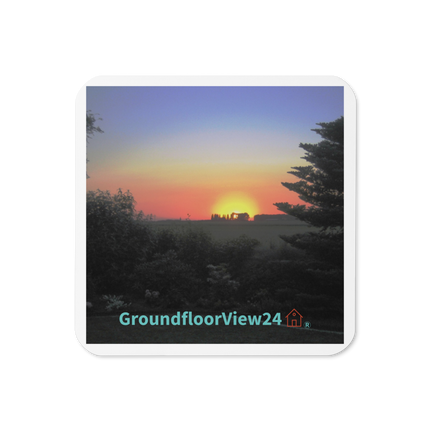 Beautiful Sunset Sinari Cork-back coaster with groundfloorview24 with House Logo
