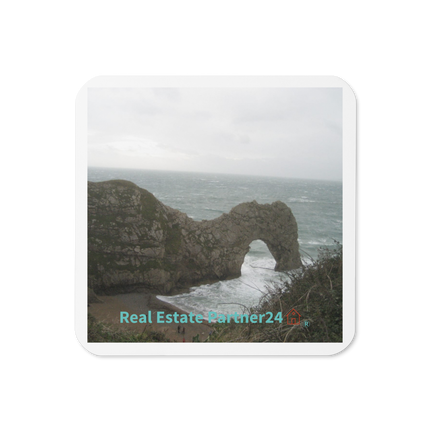 Coastal Escape Cork-back coaster with realestatepartner24 with house Logo