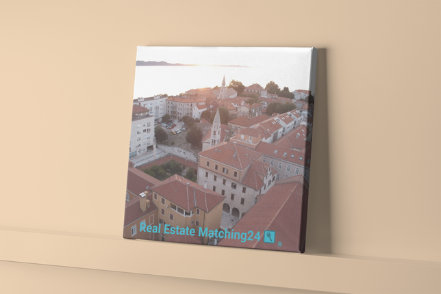 Roof Sunset View Poster with hangers with realestatematching24 with key Logo