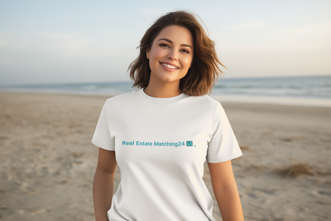 All-Over Print Women's Athletic T-shirt with Real Estate Matching24 Logo