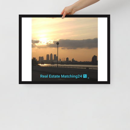 Majestic Sunset Framed poster with realestatematching24 with key Logo