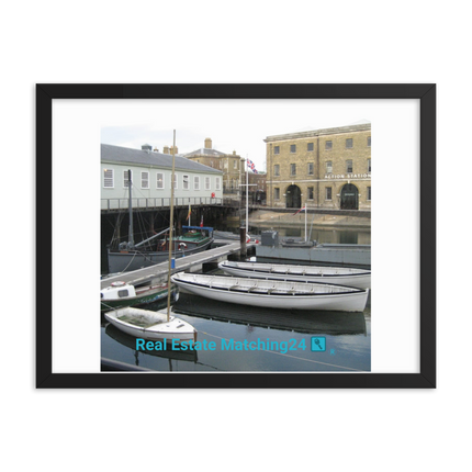 Boat on Water Framed poster with realestatematching24 with key Logo
