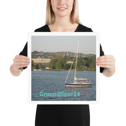 Boat on the River Poster with Groundfloor24 with House Logo