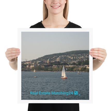Beutiful River & Hills Sinari Poster with realestatematching24 with key Logo