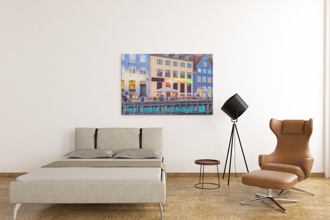 Nyhavn Framed photo paper poster with Real Estate Matching24 Logo