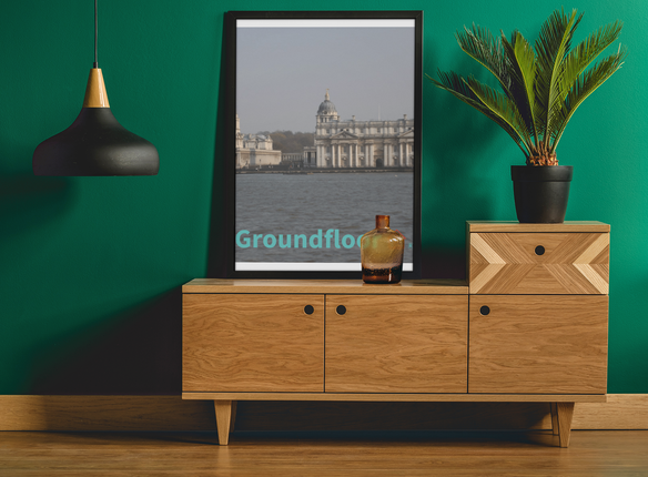 Riverside Beauty Framed photo paper poster with Groundfloor with House Logo