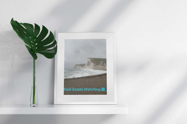 Waves and Sand Framed poster with realestatematching with key Logo