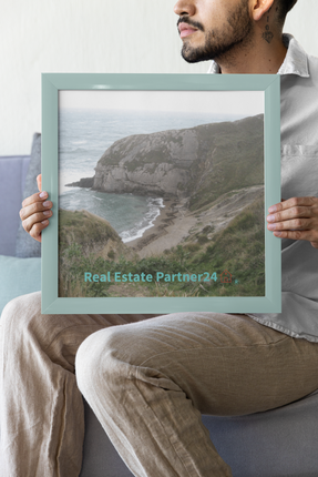 Sea & Hills Framed poster with realestatepartner24 with house Logo