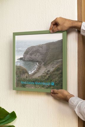Sea & Hills Framed poster with realestatematching24 with key Logo