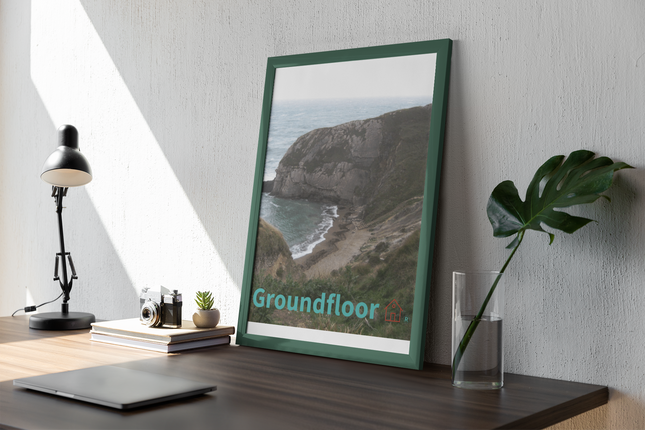 Sea & Hills Framed poster with Groundfloor with House Logo