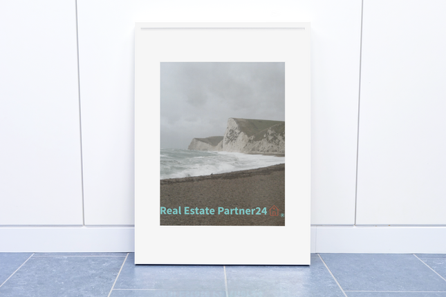 Waves and Sand Framed photo paper poster with realestatepartner24 with house Logo