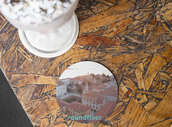 Roof Sunset View Cork-back coaster with Groundfloor with House Logo