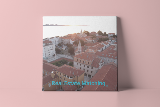 Roof Sunset View Poster with hangers with realestatematching without key Logo
