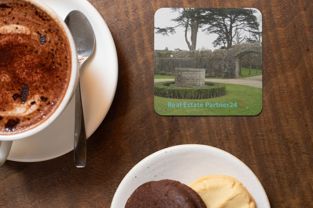 Nature's Wonders Cork-back coaster with realestatepartner24 with house Logo