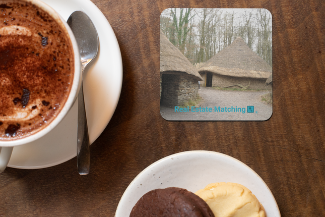 Village Charm Cork-back coaster with realestatematching with key Logo