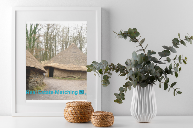 Village Charm Framed poster with realestatematching with key Logo