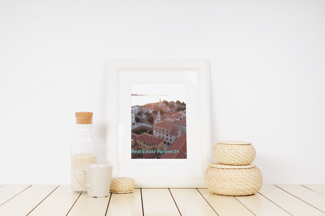 Roof Sunset View Photo paper poster with realestatepartner24 with house Logo