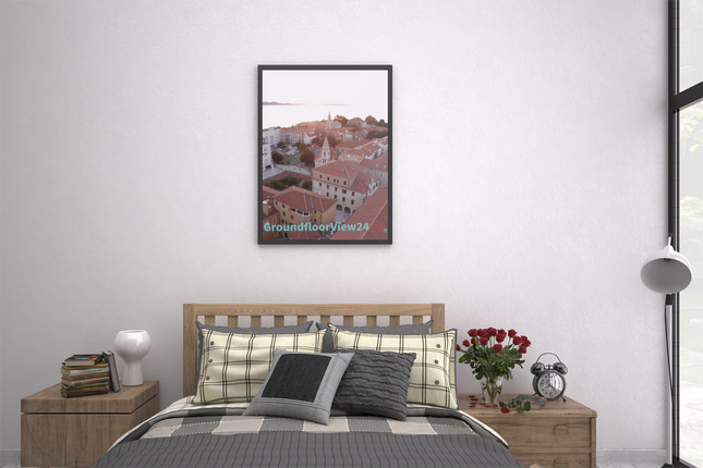Roof Sunset View Framed poster with groundfloorview24 with House Logo