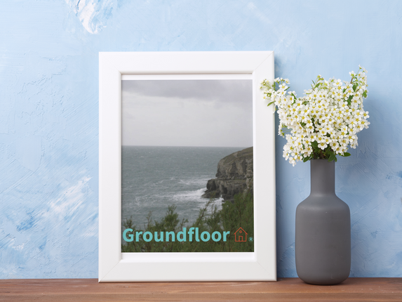 Seaside Serenity Framed photo paper poster with Groundfloor with House Logo