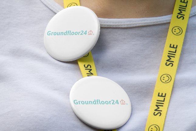 Set of pin buttons with Groundfloor24 Logo
