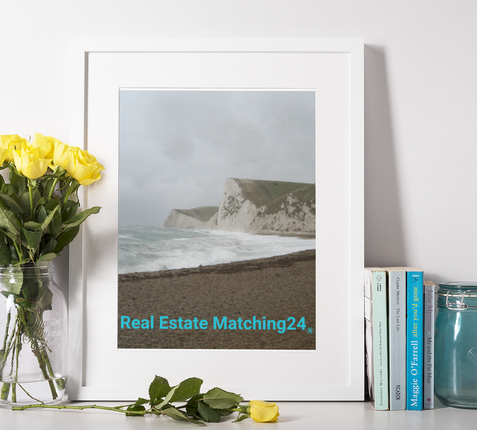 Waves and Sand Framed poster with realestatematching24 without key Logo