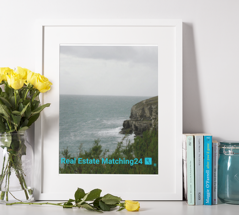 Seaside Serenity Framed photo paper poster with realestatematching24 with key Logo