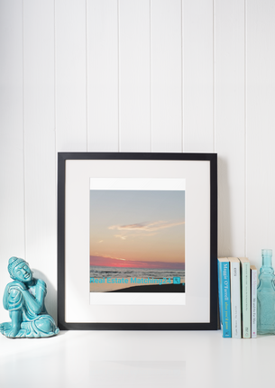 Sunset Sinari Framed photo paper poster with Real Estate Matching24 Logo