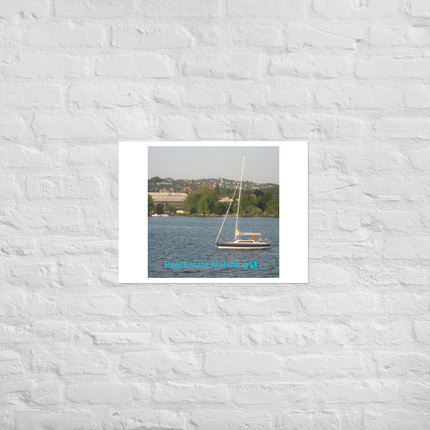 Boat on the River Photo paper poster with realestatematching with key Logo