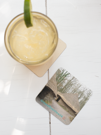 Village Charm Cork-back coaster with groundfloorview24 with House Logo