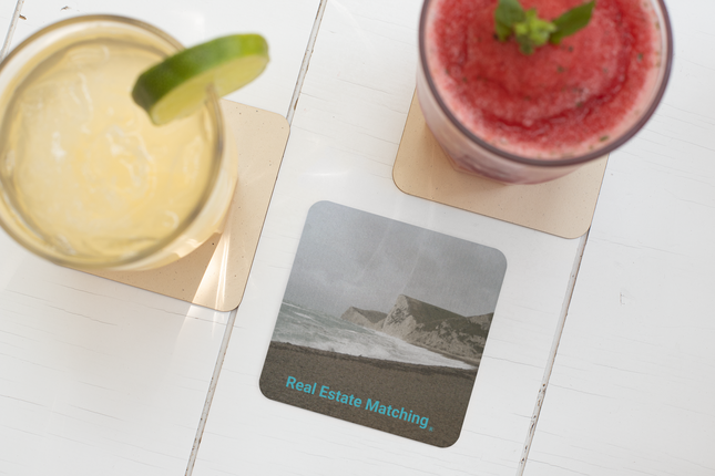 Waves and Sand Cork-back coaster with realestatematching without key Logo