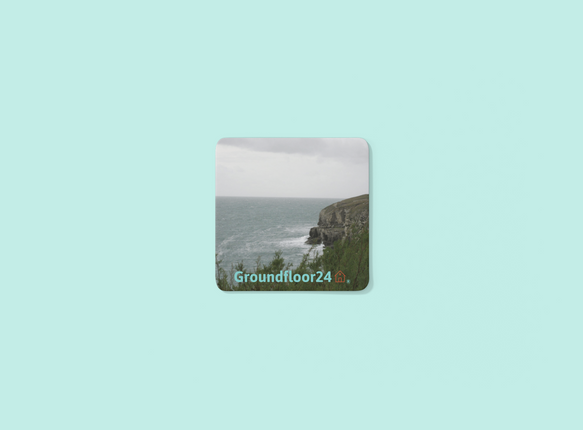 Seaside Serenity Cork-back coaster with Groundfloor24 with House Logo