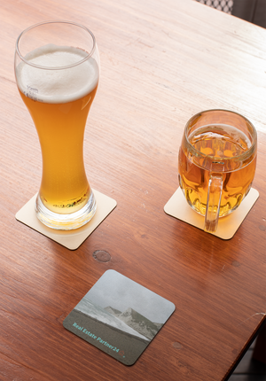 Waves and Sand Cork-back coaster with realestatematching24 without key Logo