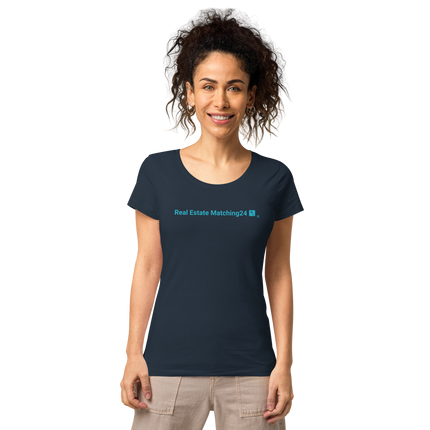 Women’s basic organic t-shirt with Real Estate Matching 24 Logo