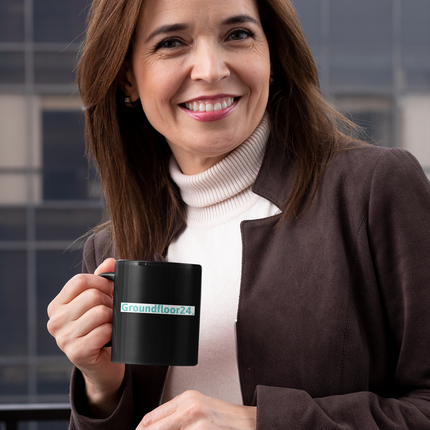 Black Glossy Mug with Groundfloor24 Logo