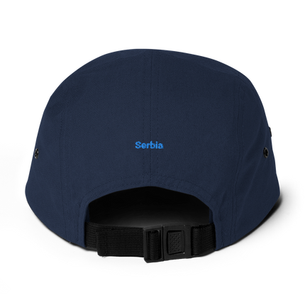 Serbia Five Panel Cap GroundfloorView24 with 3 Logos.