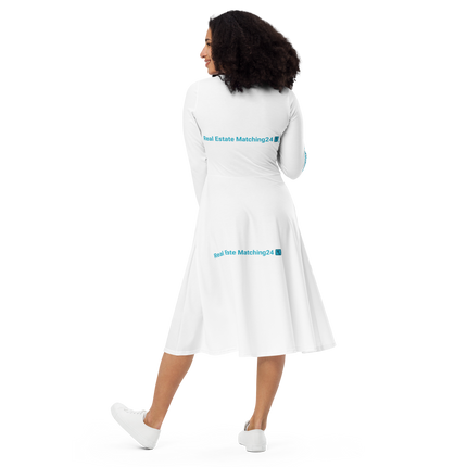 All-over print long sleeve midi dress with Real Estate Matching24 Logo