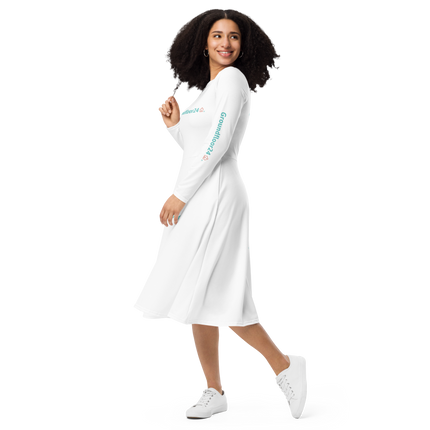 All-over print long sleeve midi dress with Groundfloor24 Logo