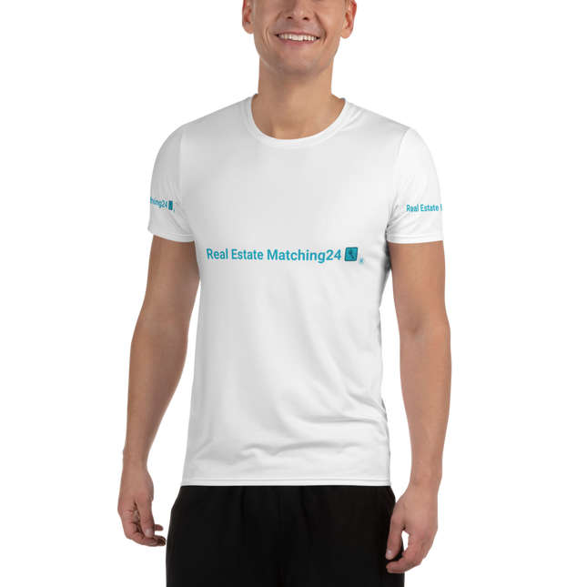 All-Over Print Men's Athletic T-shirt with Real Estate Matching24 Logo