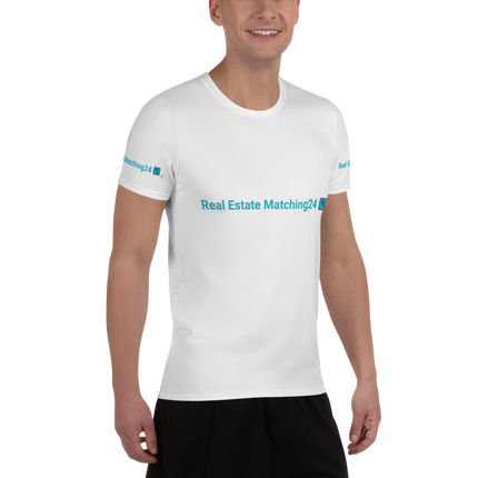 All-Over Print Men's Athletic T-shirt with Real Estate Matching24 Logo