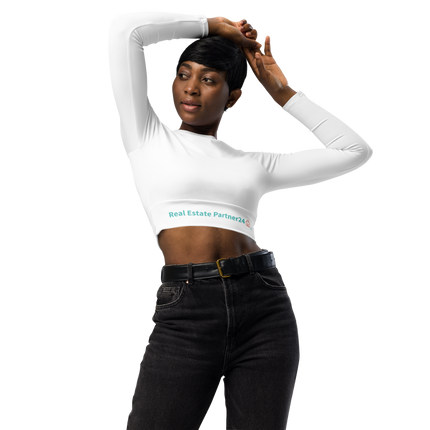 Recycled long-sleeve crop top with Real Estate Partner24 Logo
