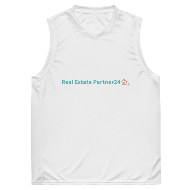 Recycled unisex basketball jersey with Real Estate Partner24 Logo