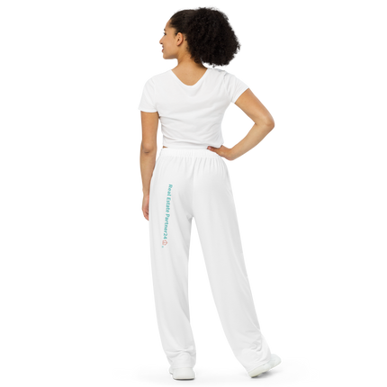 All-over print unisex wide-leg pants with Real Estate Partner24 Logo