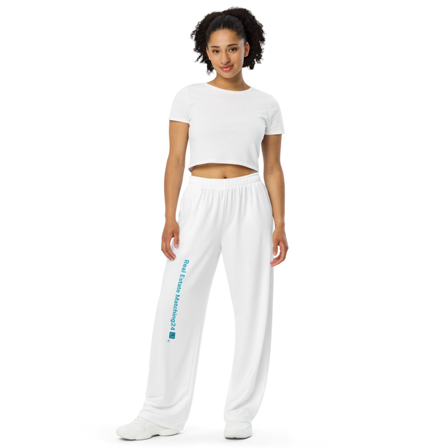 All-over print unisex wide-leg pants with Real Estate Matching24 Logo