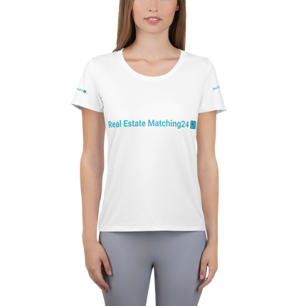 All-Over Print Women's Athletic T-shirt with Real Estate Matching24 Logo