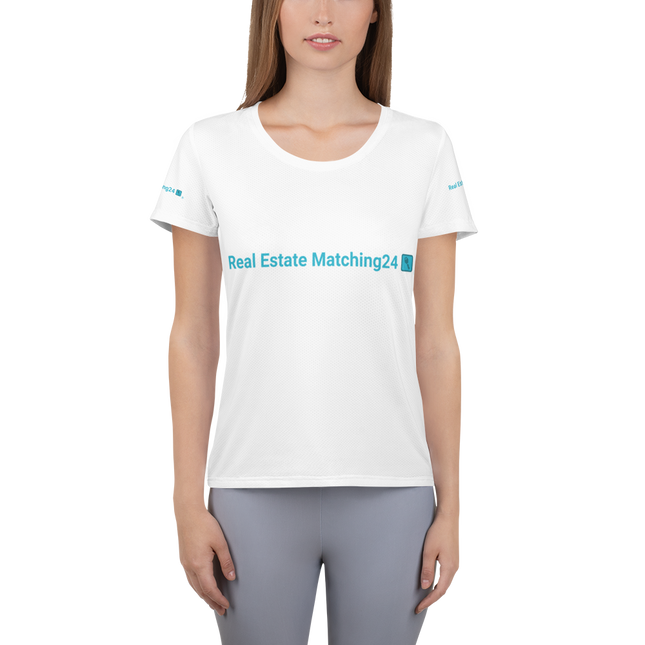 All-Over Print Women's Athletic T-shirt with Real Estate Matching24 Logo