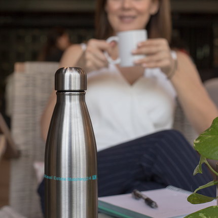 Stainless Steel Water Bottle with Real Estate Matching24 Logo