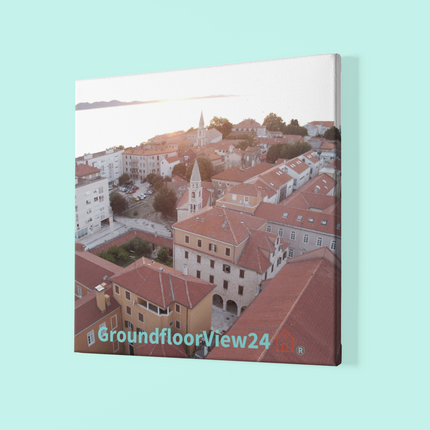 Roof Sunset View Poster with hangers with groundfloorview24 with House Logo