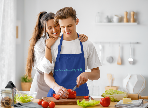 Organic cotton apron with Real Estate Matching24 Logo